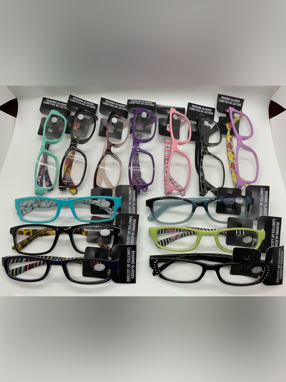 Lot of 12 FASHIONABLE Reading Glasses +1.25 power Assorted Colors & Patterns A